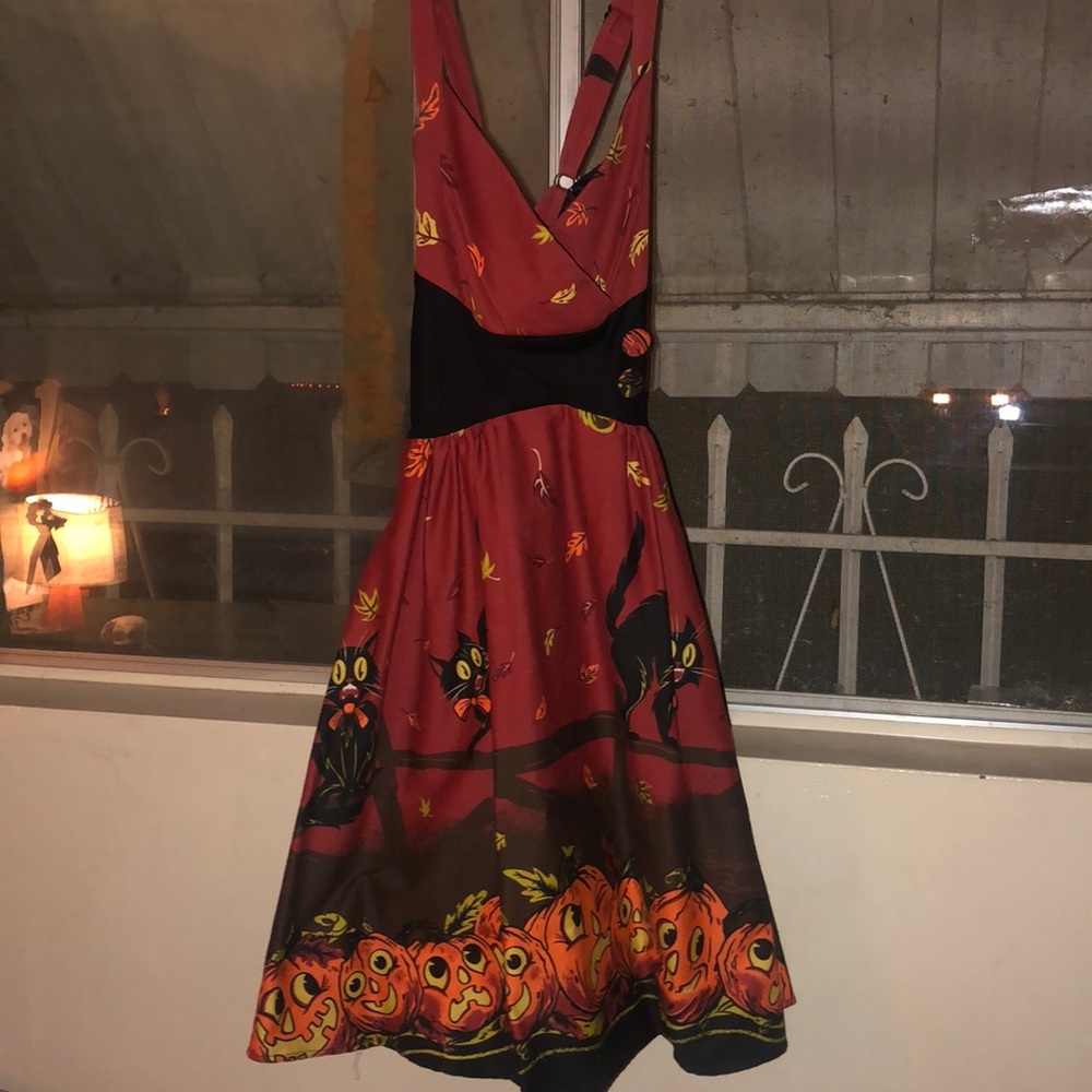 Pinup Couture- Zooey Dress Pumpkin Border Print